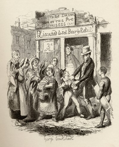 Oliver hävdade av sina tillgivna vänner, från "The Adventures of Oliver Twist" av Charles Dickens (1812-70) 1838, publicerad av Chapman und Hall, 1901 av George Cruikshank