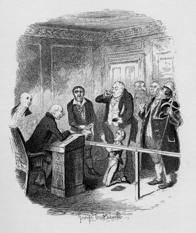 Oliver slipper bli bunden lärling till sweep, från "The Adventures of Oliver Twist" av Charles Dickens (1812-70) 1838, utgiven av Chapman und Hall, 1901 av George Cruikshank