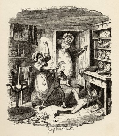 Oliver plockar upp en ande, från "The Adventures of Oliver Twist" av Charles Dickens (1812-70) 1838, publicerad av Chapman und Hall, 1901 av George Cruikshank