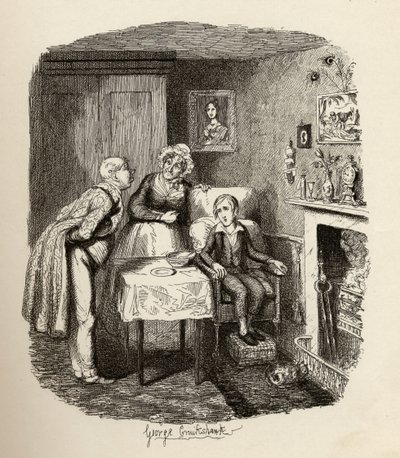 Oliver återhämtar sig från febern, från "The Adventures of Oliver Twist" av Charles Dickens (1812-70) 1838, utgiven av Chapman und Hall, 1901 av George Cruikshank