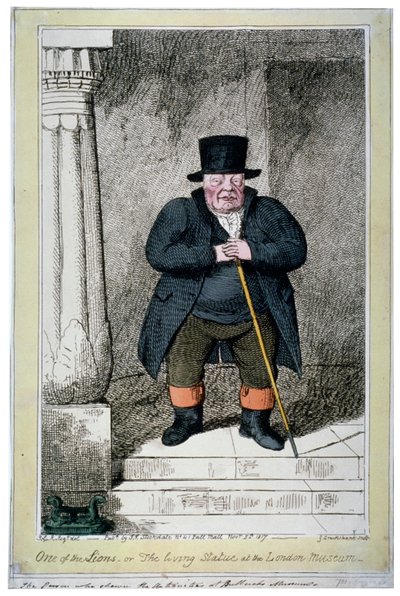 "Ett av lejonen - eller den levande statyn på London Museum", 1817 av George Cruikshank