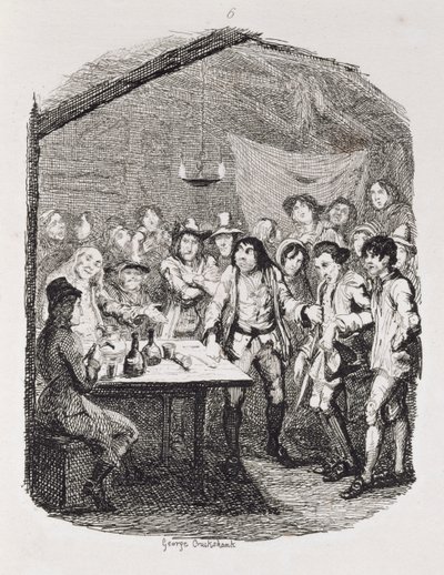 Partridges Faux Pas med zigenaren, från "Tom Jones, historien om en fyndling", graverad av konstnären, illustration från "The Works of Henry Fielding", pub. av Henry G. Bohn, 1853 av George Cruikshank