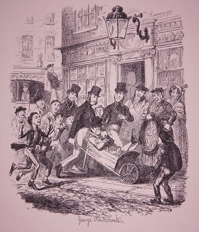 Ficktjuv tillfångatagen av polis, tidigt 1800-tal (gravyr) av George Cruikshank
