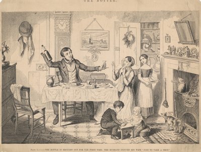 Bild I, Flaskan tas fram för första gången av George Cruikshank