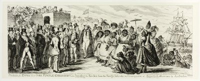 Troliga effekter av kvinnlig utvandring, eller import av det täcka könet från de vilda öarna till följd av export av alla våra egna till Australien!!!!! från George Cruikshanks ståletsningar till The Comic Almanacks: 1835-1853 av George Cruikshank