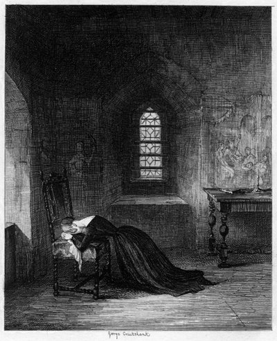 Drottning Jane fängslad i Brick Tower, Tower of London, 1553-1554 1840. av George Cruikshank