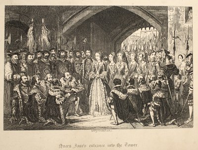 Drottning Janes Entré in i tornet, från The Tower of London, pub. 1840 av George Cruikshank