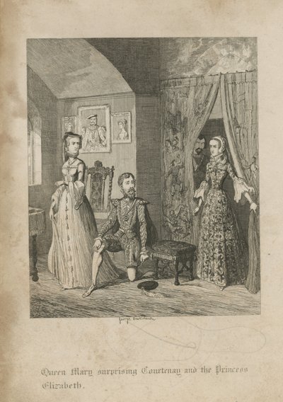 Drottning Mary överraskade Courtenay och prinsessan Elizabeth av George Cruikshank