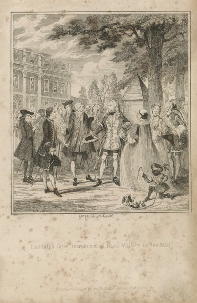 Randulph Crew introducerade till Beau Villiers på köpcentret av George Cruikshank