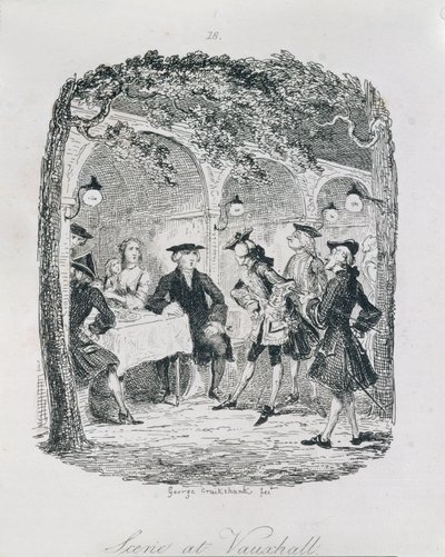 Scen i Vauxhall, från "Amelia", graverad av konstnären, illustration från "The Works of Henry Fielding", pub. av Henry G. Bohn, 1853 av George Cruikshank