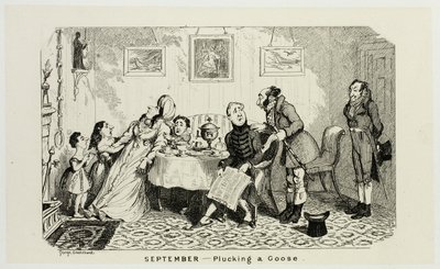 September - Att plocka en gås från George Cruikshanks ståletsningar till The Comic Almanacks: 1835-1853 av George Cruikshank