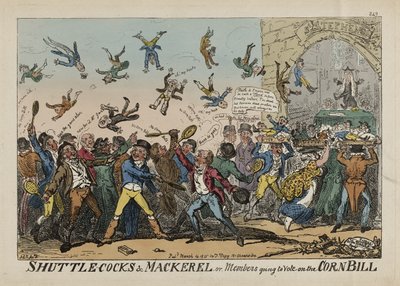 Fjädrar och makrill, eller medlemmar som ska rösta om majsförslaget, den 14 mars av George Cruikshank