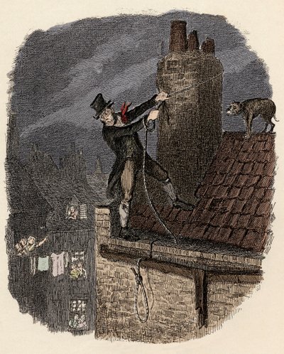 Sikes, följt av sin hund, försöker fly - Sista chansen - Illustration för "" Oliver Twist"" (Olivier) (The Adventures of Oliver Twist) av Charles Dickens (1812-1870), av George Cruikshank (1792-1878) . av George Cruikshank