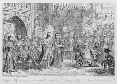 Sir John Falstaff får en oväntad tillrättavisning av kung Henrik den femte. av George Cruikshank