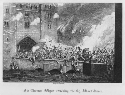 Sir Thomas Wyatt attackerar Byward Tower (gravyr) av George Cruikshank