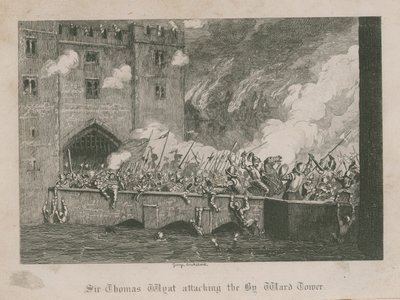 Sir Thomas Wyatt attackerar Byward Tower av George Cruikshank