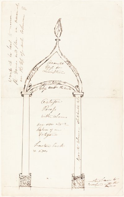 Skiss av Octagon Recess med kolumner av George Cruikshank