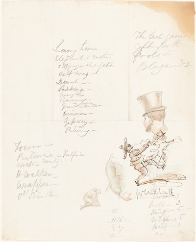 Skisser av huvud, arm och knästående figur av George Cruikshank