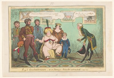Spotprent på prinses Caroline, 1817 R-y-l Nedlåtenhet eller en utrikesminister förvånad! av George Cruikshank