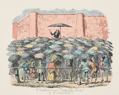 St Swithuns Chapel Kallbadfält, pub. 1833 (handfärgad gravyr) av George Cruikshank