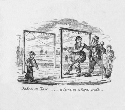Tagen in Tow - A Scene on a Rope walk, 1829 av George Cruikshank