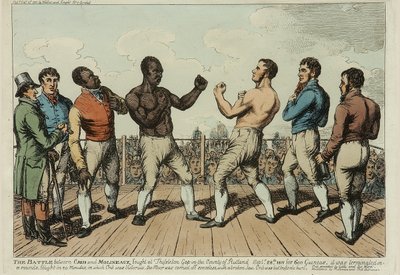 Slaget mellan Cribb och Molineaux (färgad etsning) av George Cruikshank