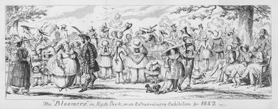 The Bloomers i Hyde Park, eller en extraordinär utställning för 1852 (gravyr) av George Cruikshank