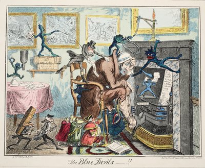 The Blue Devils, pub. 1835 (handfärgad gravyr) av George Cruikshank