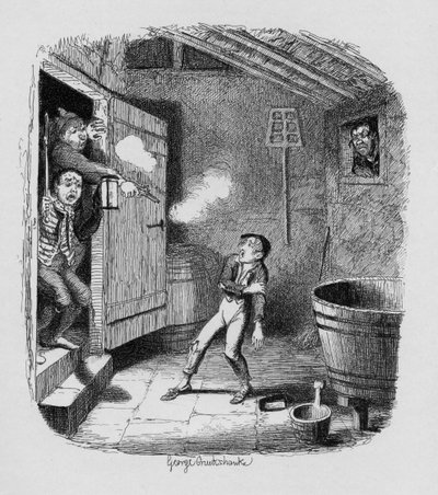 Inbrottet, från "The Adventures of Oliver Twist" av Charles Dickens (1812-70) 1838, utgiven av Chapman und Hall, 1901 av George Cruikshank
