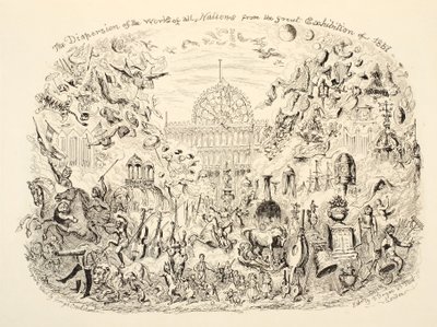 Spridningen av alla nationers verk från den stora utställningen 1851, pub. 1851 av George Cruikshank