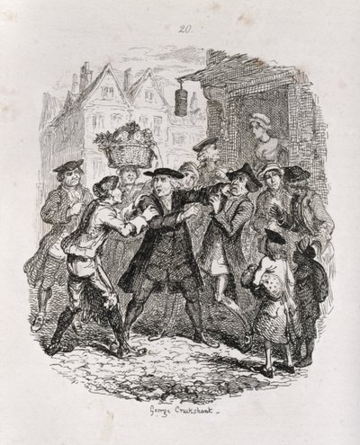 Doktorn som griper advokat Murphy, från "Amelia", graverad av konstnären, illustration från "The Works of Henry Fielding", pub. av Henry G. Bohn, 1853 av George Cruikshank