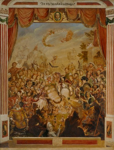 William Shakespeares första framträdande på scenen i Globe Theatre av George Cruikshank