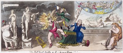 Pall Mall Apollo eller R...ty i en flamma!!! 1816 (färgad gravyr) av George Cruikshank