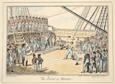 The Point of Honor, från Greenwich Hospital, en serie sjöskisser, beskrivande av ett liv som en man-of-wars man, pub. 1825 (handfärgad gravyr) av George Cruikshank