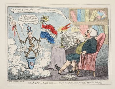 The Root of Kings Evil, pub. 1835 (handfärgad gravyr) av George Cruikshank