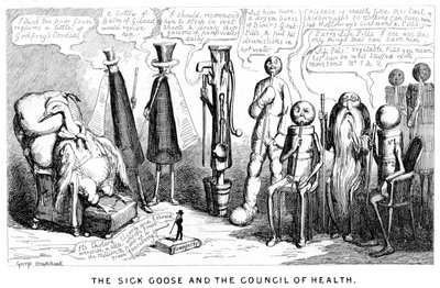 Den sjuka gåsen och hälsorådet, 1800-talet av George Cruikshank