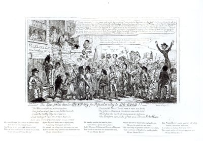 Spa Fields Orator Jagar efter popularitet för att göra-bra!!, pub. av J. Sidebotham, 1817 av George Cruikshank