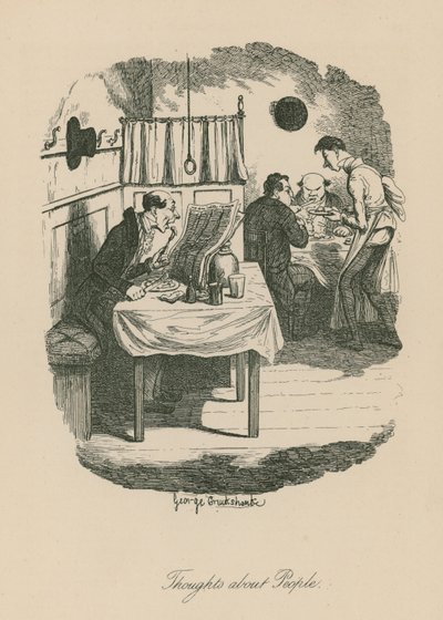 Tankar om människor, möjligen baserade på en scen från Sketches by Boz (Charles Dickens) av George Cruikshank