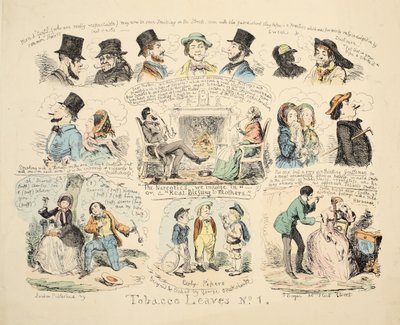 Tobaksblad nr 1, pub. 1851 (handfärgad gravyr) av George Cruikshank