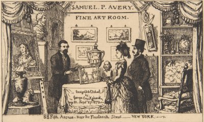 Byteskort för Samuel P. Avery--Fine Art Room, 1873., 1873. av George Cruikshank