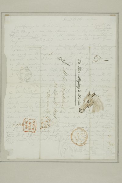 Utan titel (Cruikshank-brev med skisser av hästhuvud) av George Cruikshank