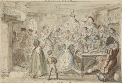 Xit, nu Sir Narcissus Le Grand, underhåller sina vänner på sin bröllopsdag av George Cruikshank