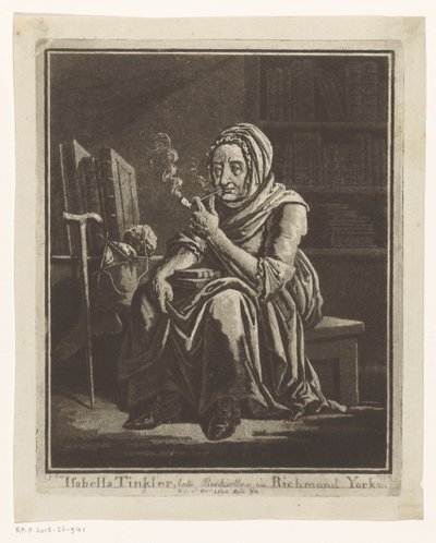 Porträtt av bokförsäljaren Isabella Tinkler i Richmond vid 92 års ålder Isabella Tinkler, sen bokhandlare, i Richmond Yorks (titel på objekt) av George Cuitt (I)