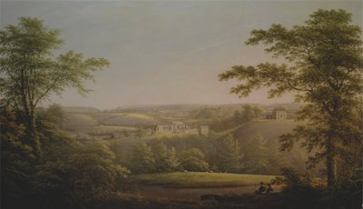 Easby Hall och Easby Abbey med Richmond, Yorkshire i bakgrunden av George Cuitt