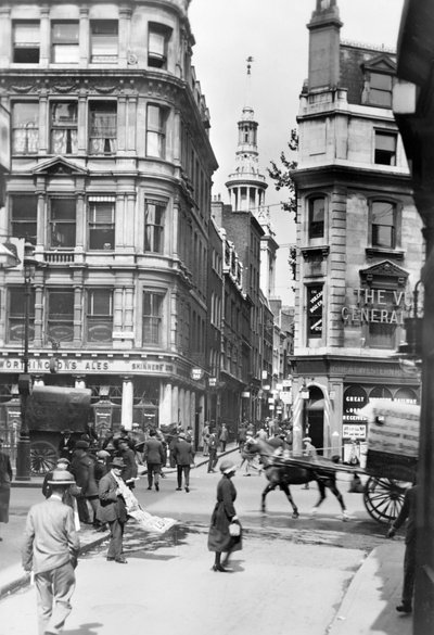 Cannon Street och St Mary Aldermary Church, London, c1920-talet. av George Davison Reid