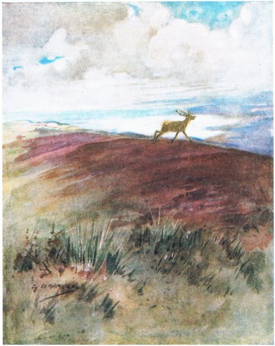 Luften var nära och tung när han galopperade ner från åsen (färg litho) av George Denholm Armour