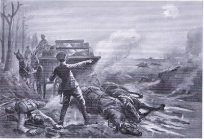 Korpral Ashworth omorganiserar sin transportkolonn under kraftig eld (tilldelad DCM) av George Derville Rowlandson