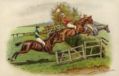 Tävlingshästar som hoppar ett hinder av George Derville Rowlandson