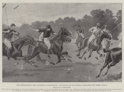De internationella polomatcherna i Hurlingham, det andra av America Challenge Cup-spelen, 9 juni. av George Derville Rowlandson