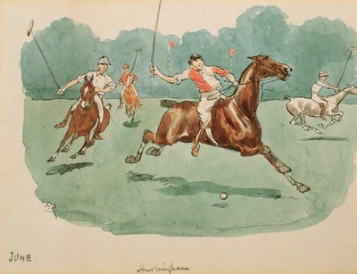 Juni månad: Polo (penna och bläck och wc på papper) av George Derville Rowlandson